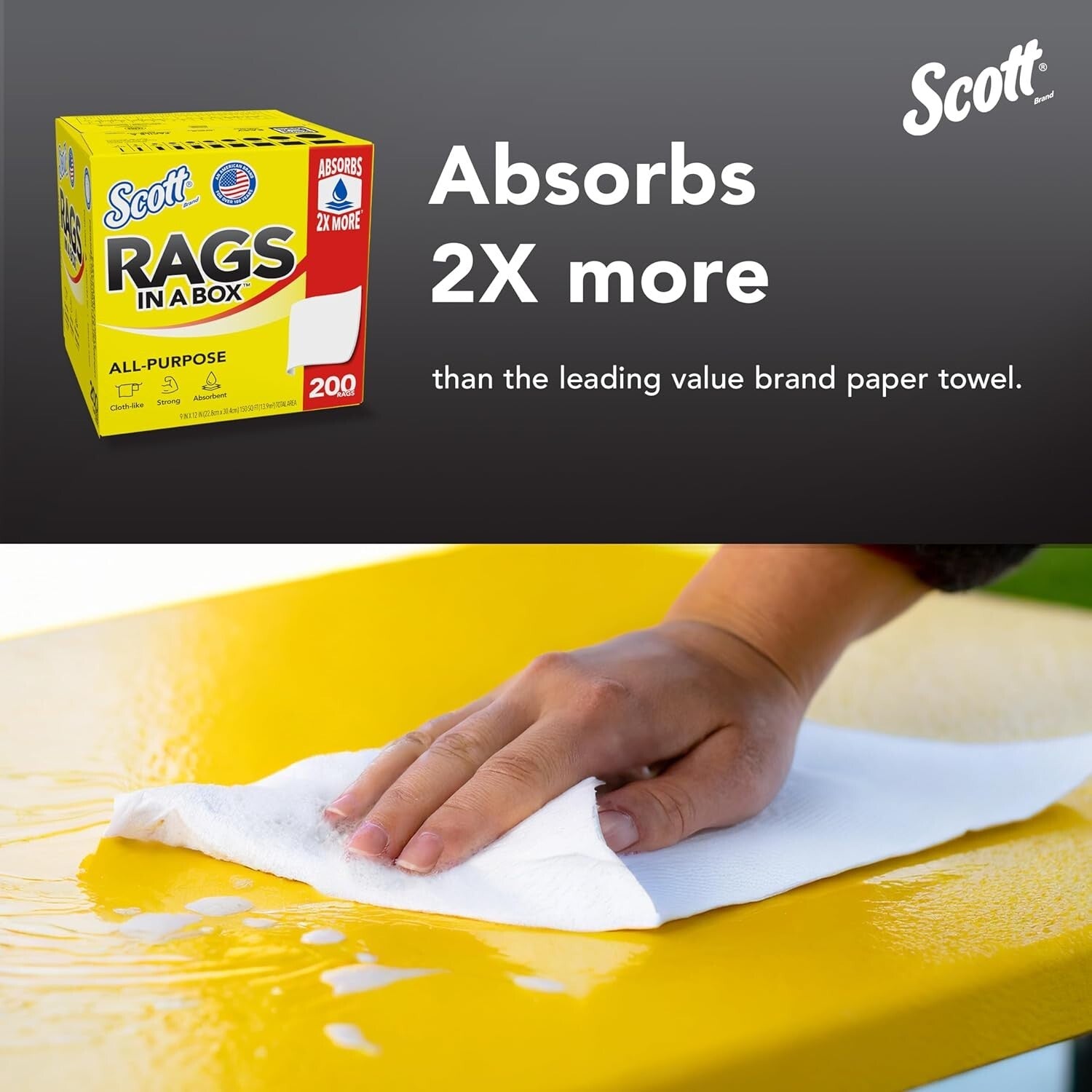 Large Scott Shop Towels, 9"x12", Absorbent 1-Ply Towels, 8 Boxes of 200 Sheets