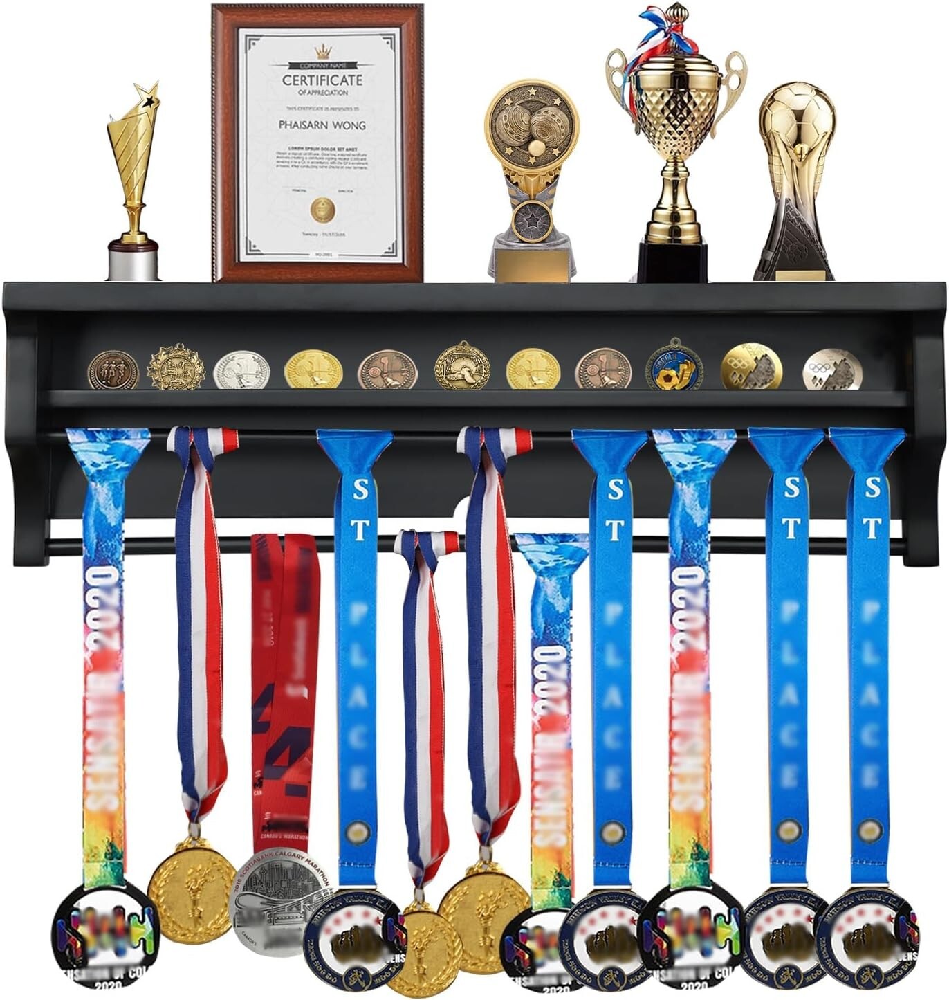 Elegant Solid Wood Wall Mount Medal Display Rack - Showcase Your Achievements