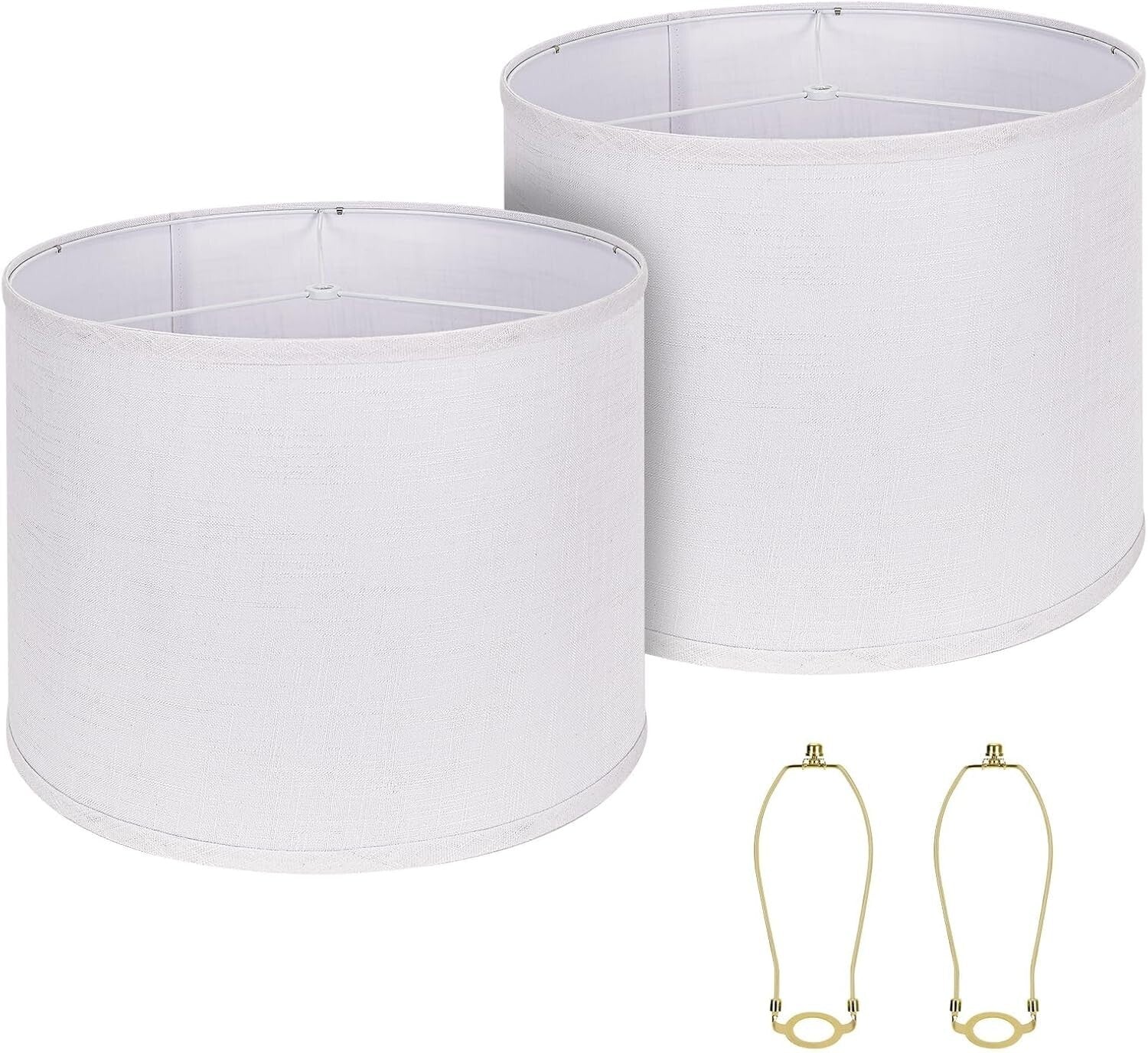 Elegant White Drum Lamp Shades 15" - Durable Natural Linen with Spider Fitter