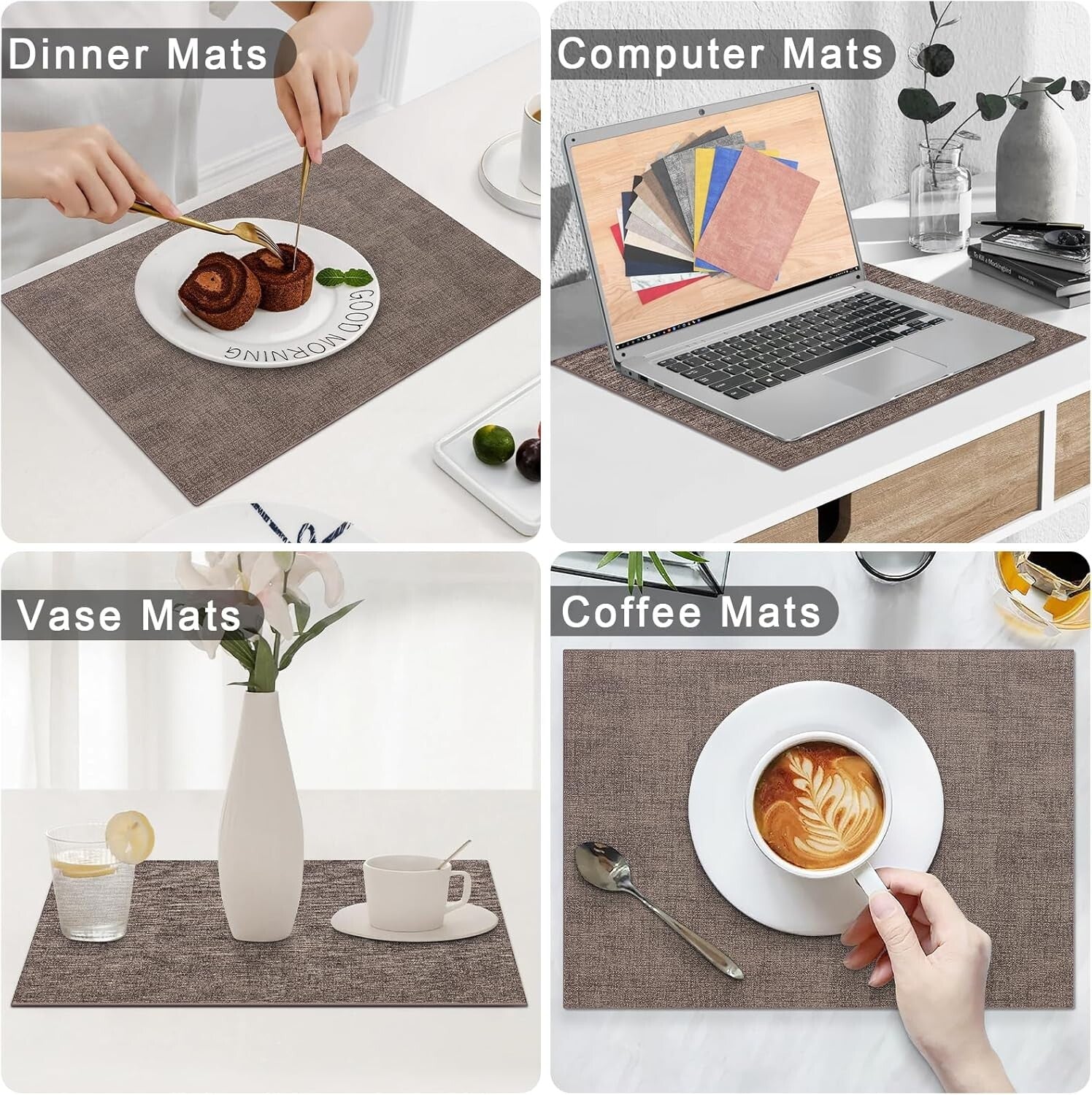 Durable Heat Resistant Faux Leather Table Mats - Set of 8, Wipeable & Waterproof