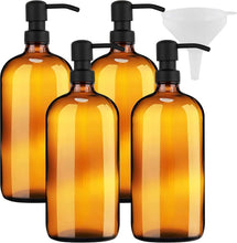 Load image into Gallery viewer, Versatile 32oz Amber Glass Shampoo and Soap Dispenser with Stainless Steel Pumps