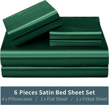 Load image into Gallery viewer, Luxury 6-Piece King Satin Sheet Set - Deep Pocket &amp; Silky Soft Blackish Green
