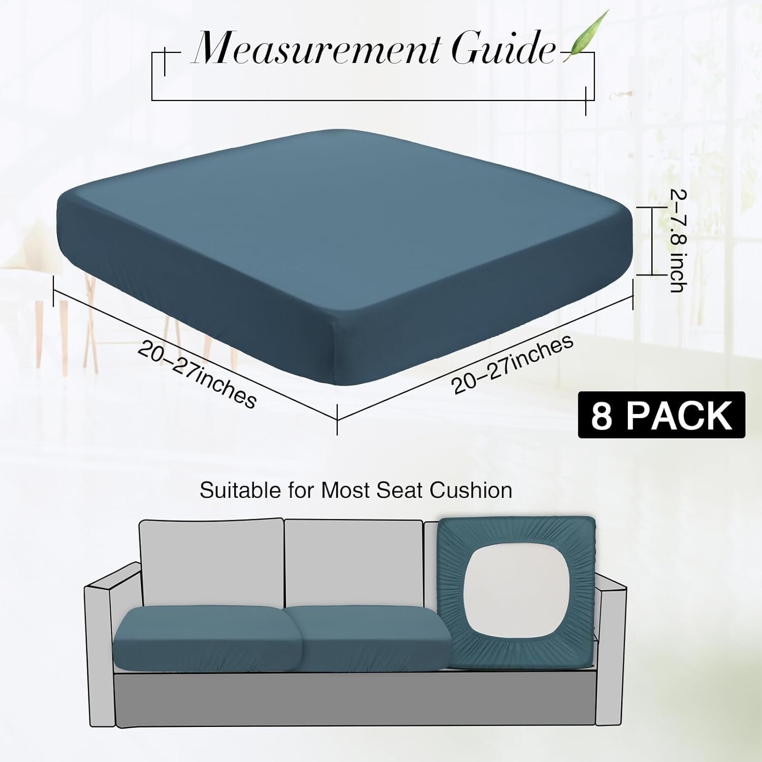 Durable Waterproof Sofa Cushion Covers Set - 8Pcs Gray Blue Comfort Protectors