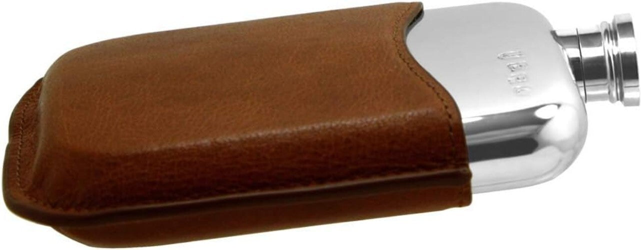 Luxury 6oz Pewter Hip Flask with Genuine Leather Pouch - Sheffield Craftsmanship