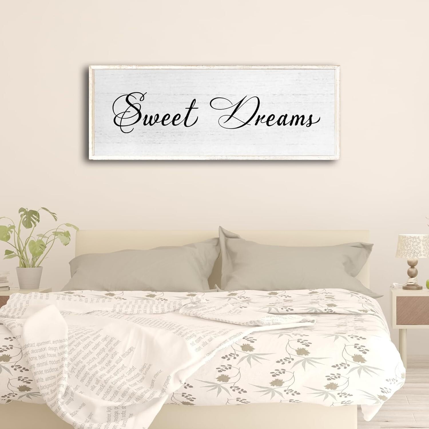 Charming Sweet Dreams Rustic Wall Decor Sign 40x15 - White Farmhouse Art