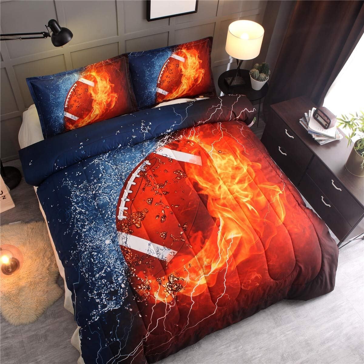 Full Size American Football Comforter Set with 3D Rugby Print - Fun for Teens
