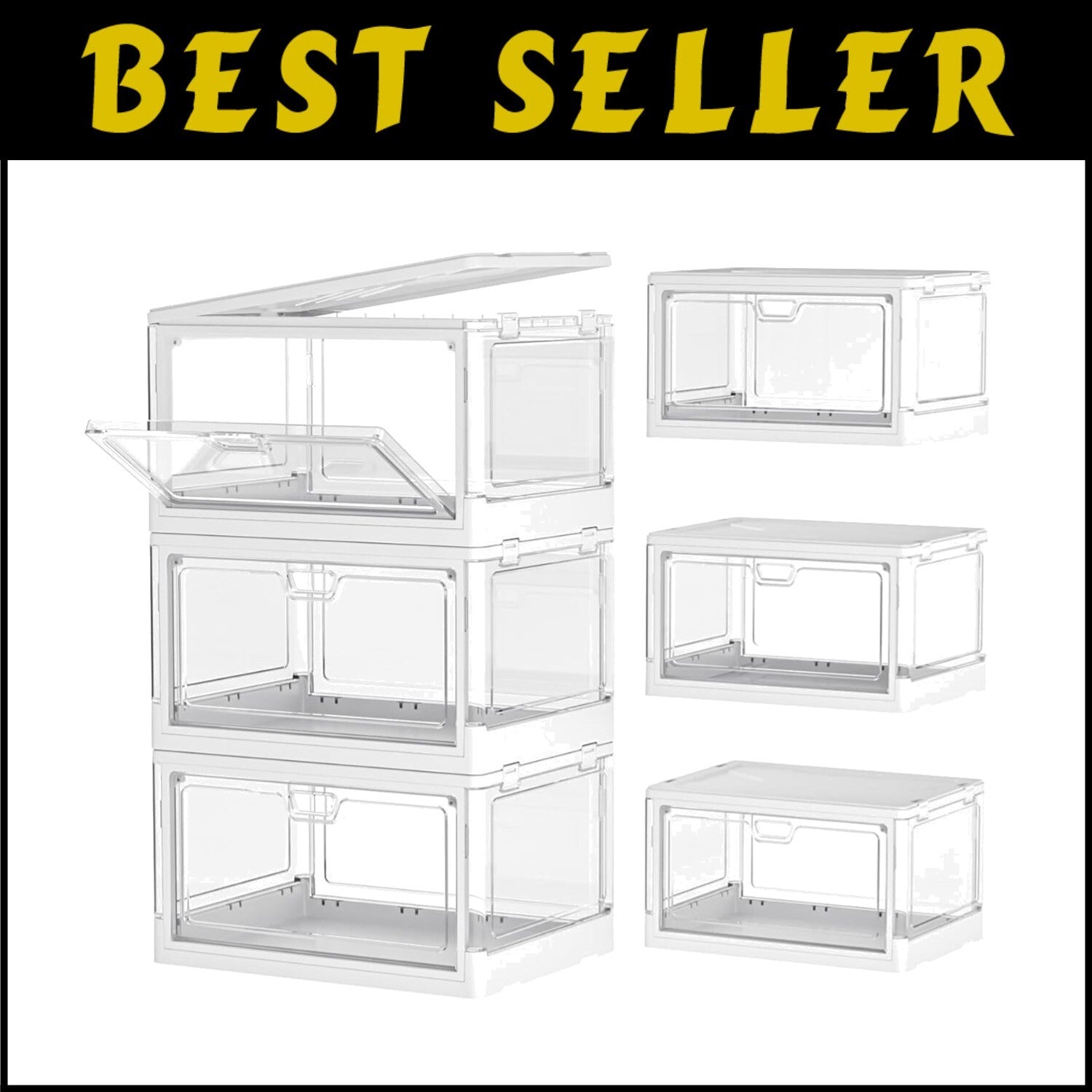 Effortless Folding Storage Bins with Dual Opening Mechanisms - White 3 Set