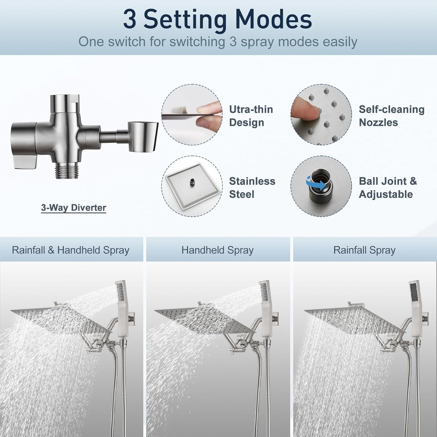 12-Inch Brushed Nickel High Pressure Dual Rain Shower Head with Handheld Option