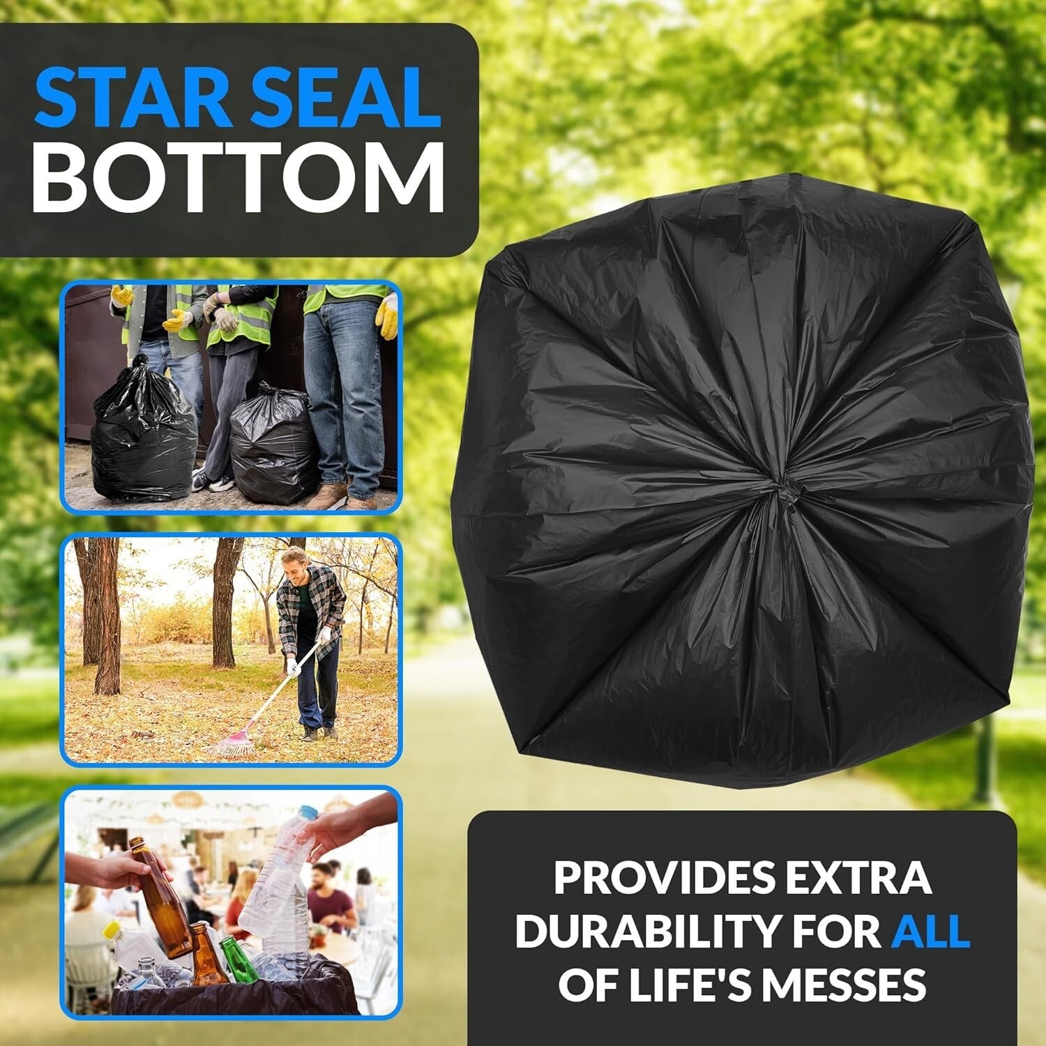 Extra Strong 33 Gallon Trash Bags - Black Plastic, 250 Heavy Duty Liners