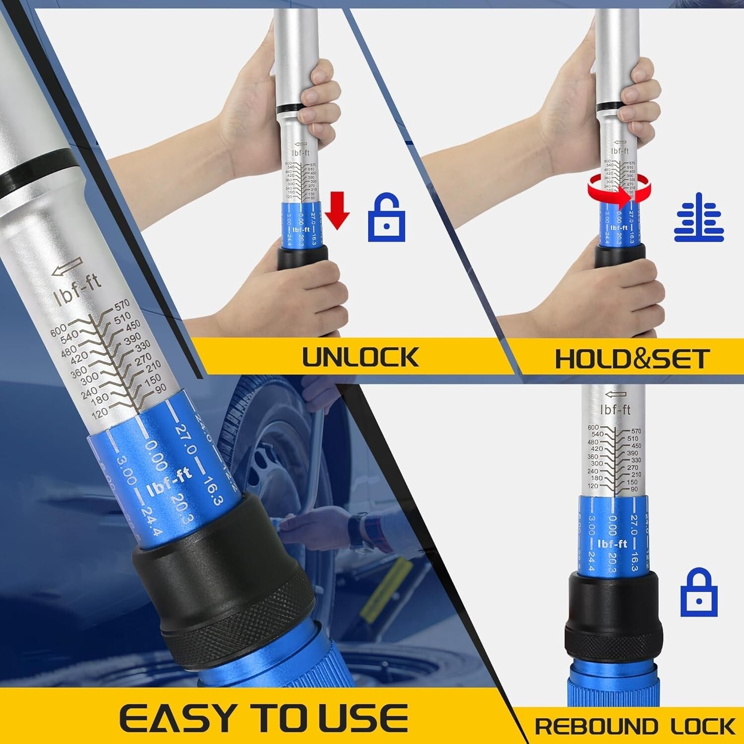 High-Precision 3/4-Inch Drive Click Torque Wrench 100-600FT.LB/135-815N.M