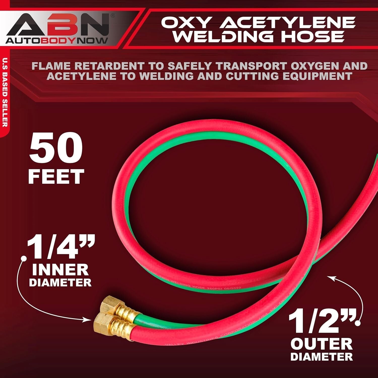 50 Foot Twin Oxy Acetylene Hose - Flexible, Abrasion-Resistant for Welders