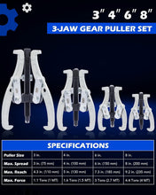 Load image into Gallery viewer, Professional 4-Piece 3-Jaw Bearing Puller Kit with Chrome Finish for Durability