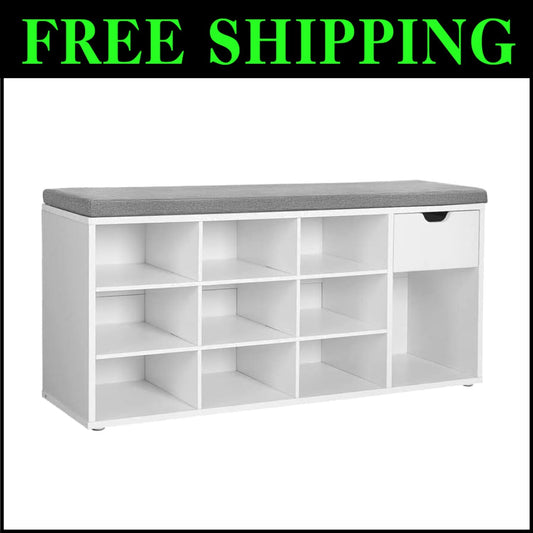 Stylish Storage Bench with Cushion and Open Compartment for Entryway & Bedroom