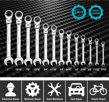 Load image into Gallery viewer, Professional 13-Piece Chrome Plated Flex-Head Wrench Set with Rolling Organizer