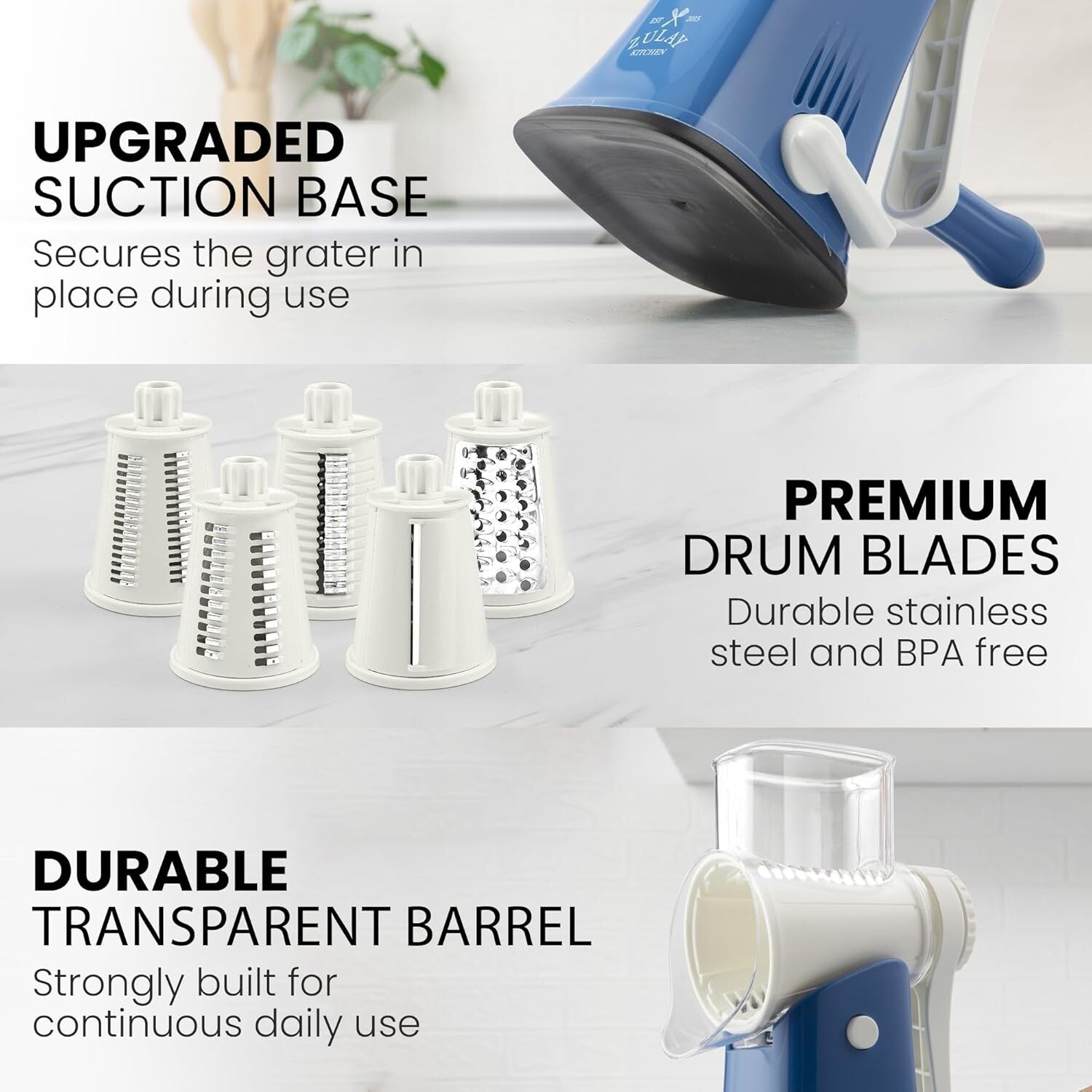 Heavenly Blue Rotary Vegetable Chopper - 5 Interchangeable Blades, Easy to Use