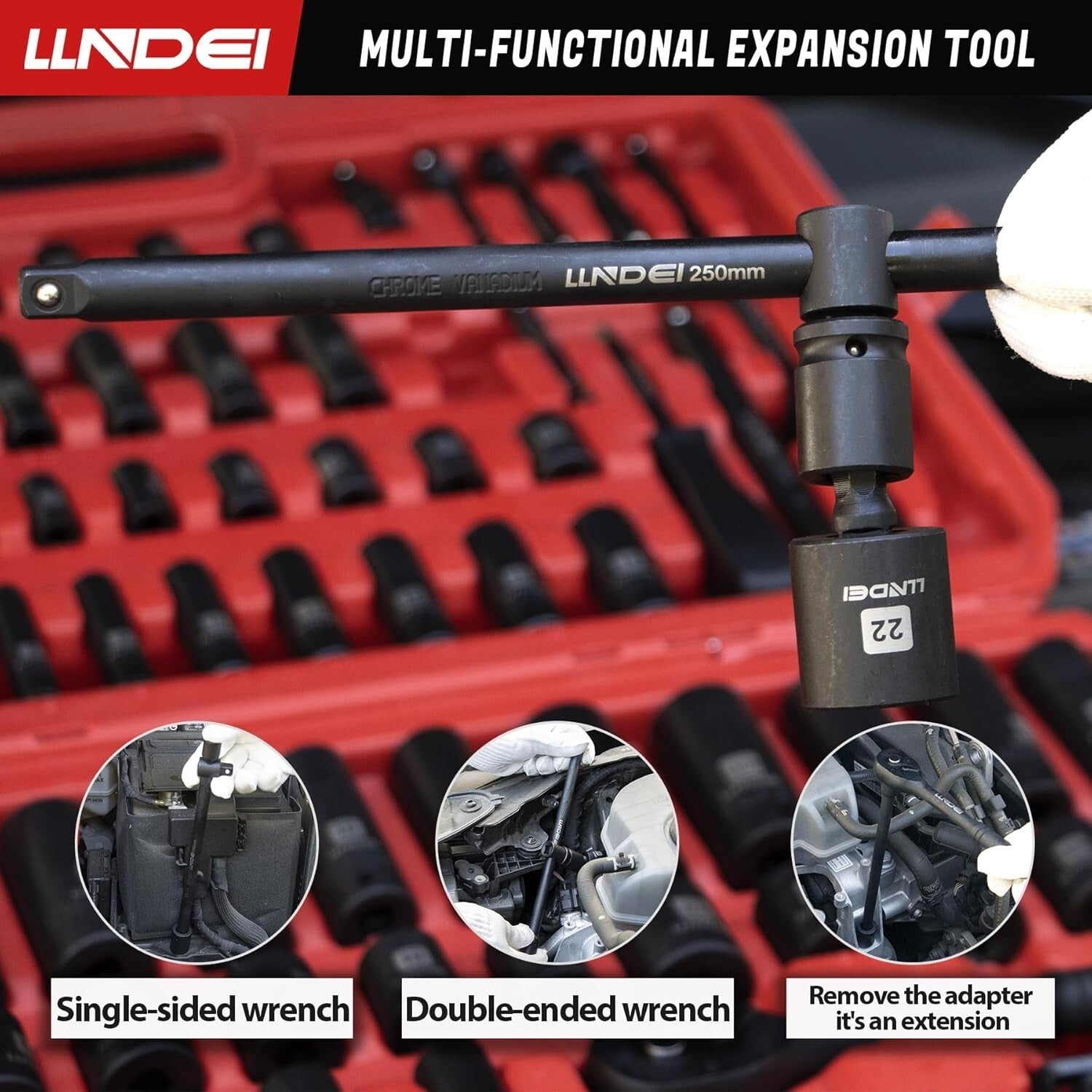 Durable Impact Socket Tool Set - 186 Pieces with Ratchet Wrench & Extension Bars