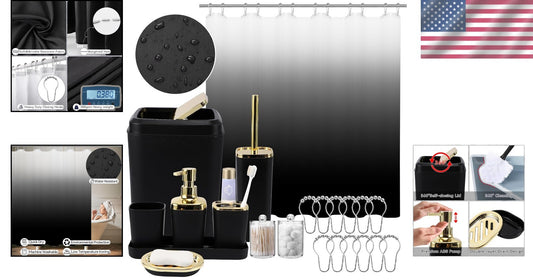 Elegant 22PC Bathroom Accessories Set in Black Ombre with Easy-Clean Features