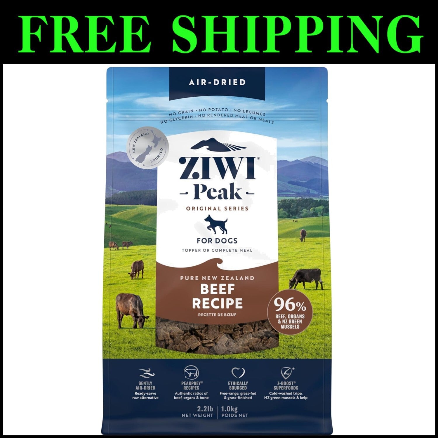 Peak Air-Dried Dog Food - Beef, High Protein, All Natural, 2.2 lb - Grain Free