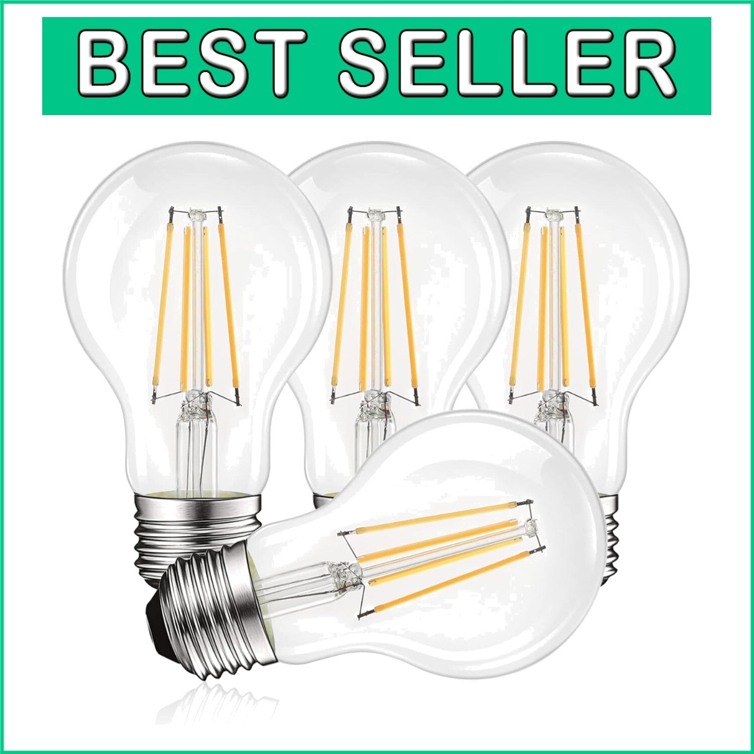 Elegant A19 LED Edison Bulbs 4-Pack - 60W Equivalent, 3500K Natural White Light