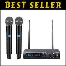 Load image into Gallery viewer, Dual UHF Metal Wireless Microphone System - 150-200Ft Range, 16 Hours Life
