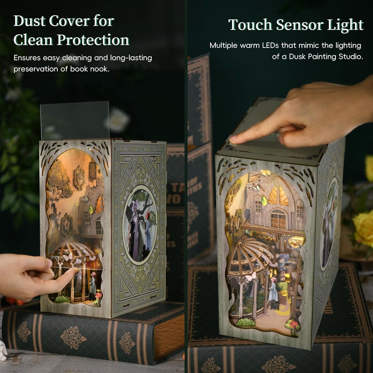 Creative 3D Wooden Book Nook with LED Lights - Elegant Dorothy's Adventure Decor