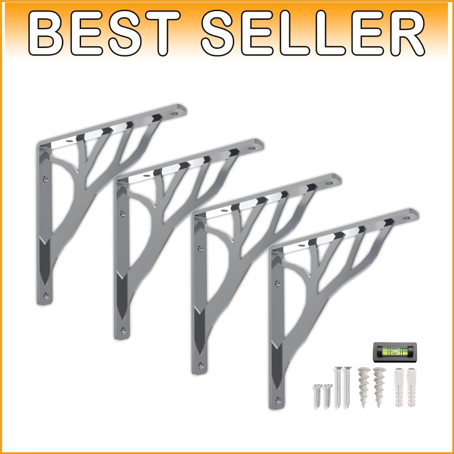 10-Inch Iron Metal Shelf Brackets - Chic Chrome Finish, Easy Mounting - Set of 4