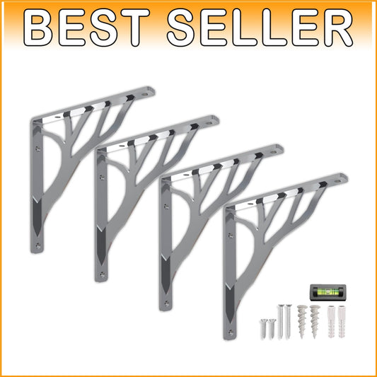 10-Inch Iron Metal Shelf Brackets - Chic Chrome Finish, Easy Mounting - Set of 4