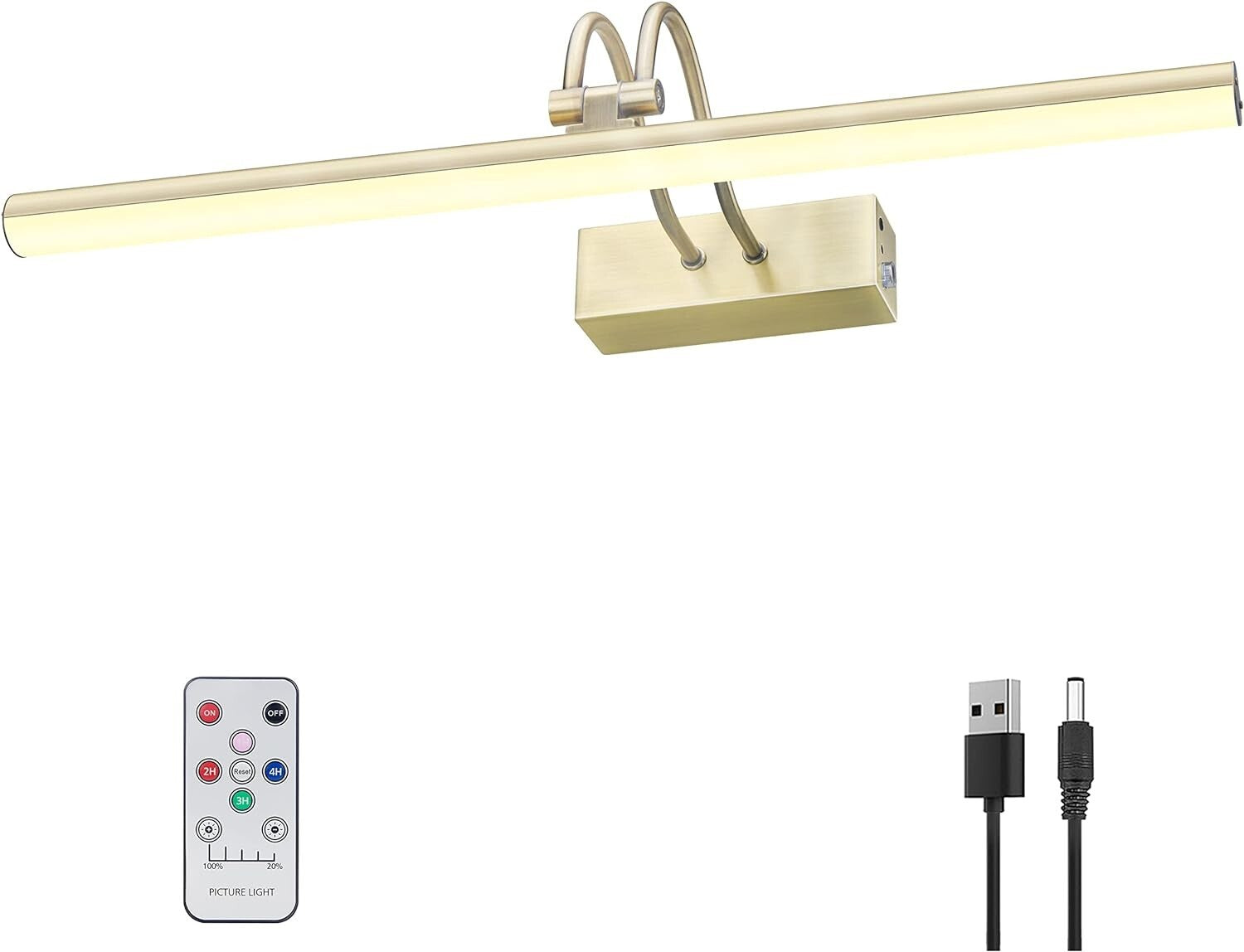 20-Inch Remote-Controlled Wireless Art Light with Timer - Elegant Brass Fixture