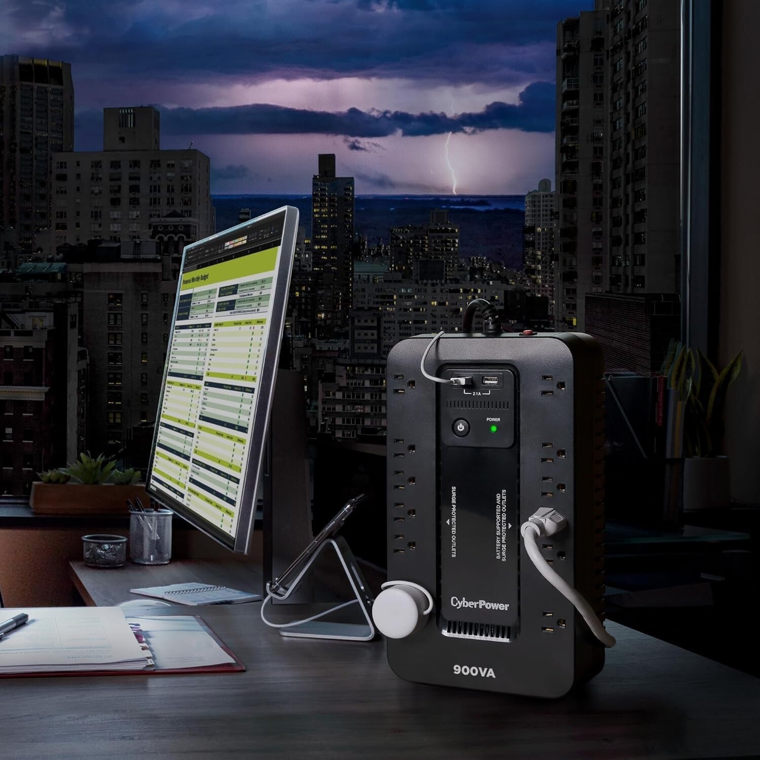 900VA/500W Uninterruptible Power Supply with USB Charging - Space-Saving Design