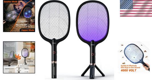 2-Pack Rechargeable Pest Control Racket - Safe Electric Fly Swatter with Tripod