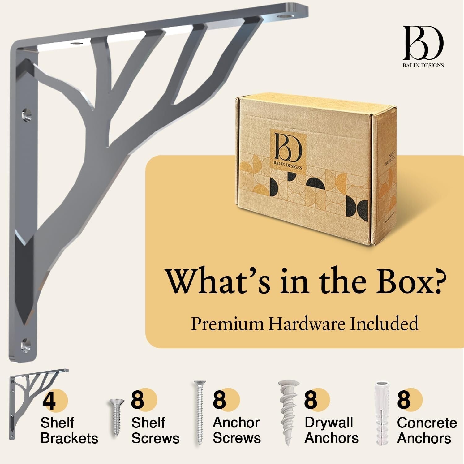 10-Inch Iron Metal Shelf Brackets - Chic Chrome Finish, Easy Mounting - Set of 4