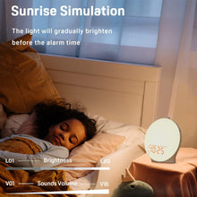 Load image into Gallery viewer, Dual Alarm Sunrise Simulation Clock for Kids &amp; Heavy Sleepers - 7 Natural Sounds