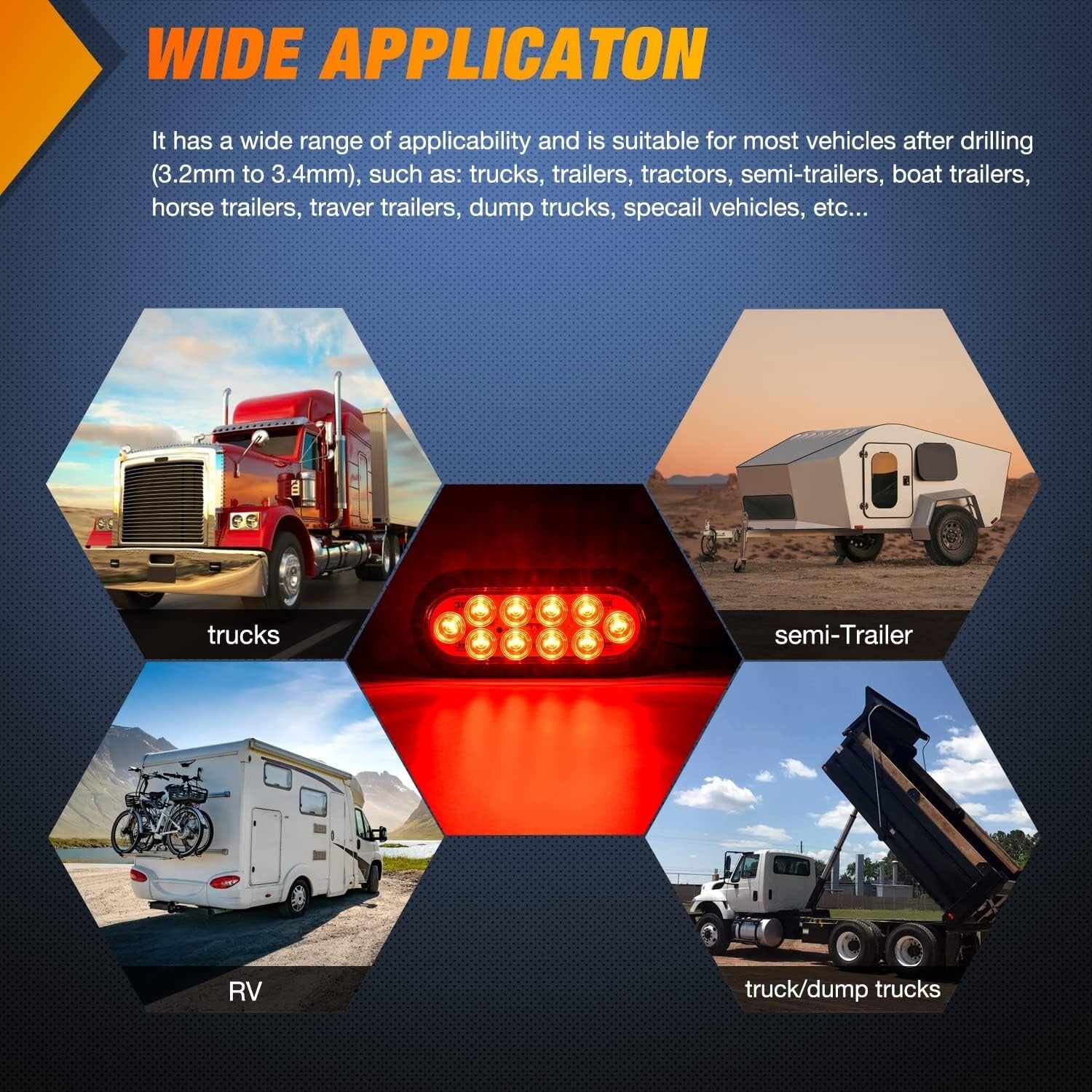 6'' Oval Red-White-Amber LED Trailer Lights - Super Bright, Waterproof 6-Pack