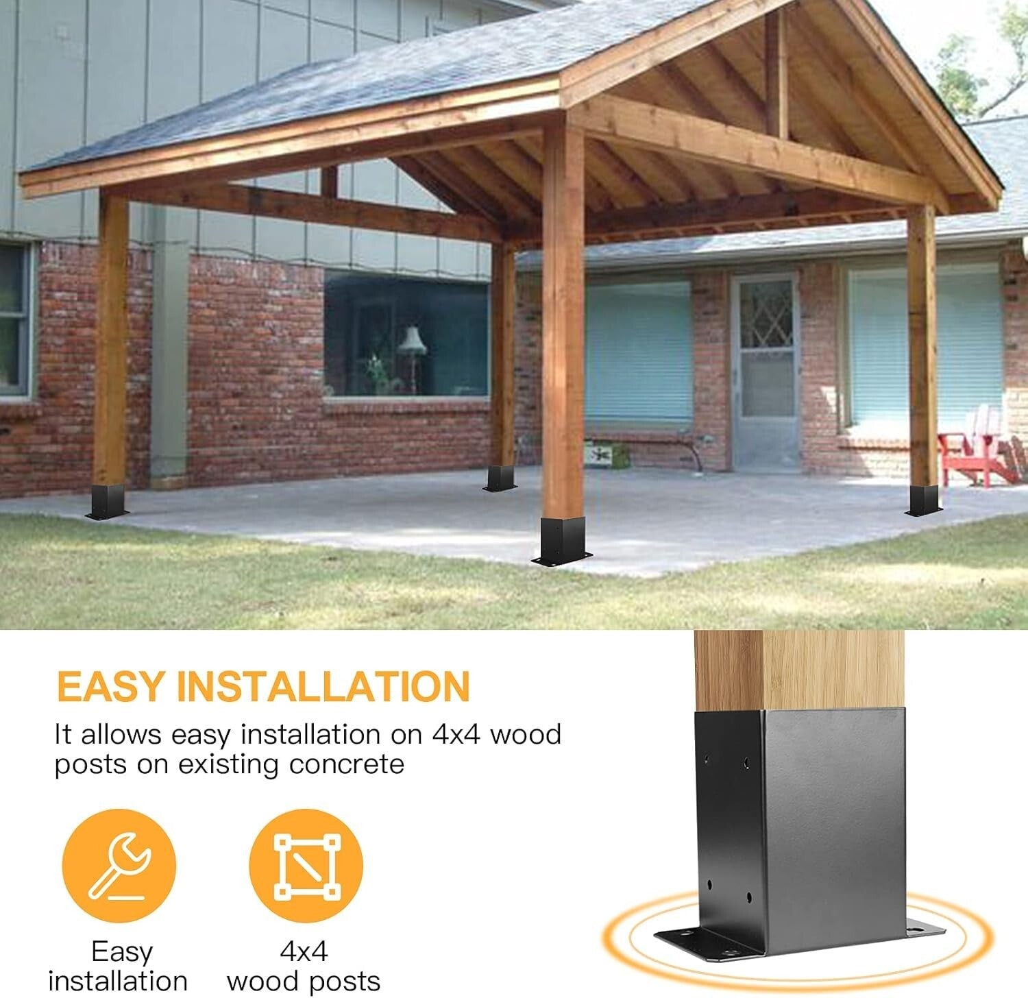 Black Powder-Coated 4x4 Post Bases (10 Pack) - Simple Installation Included