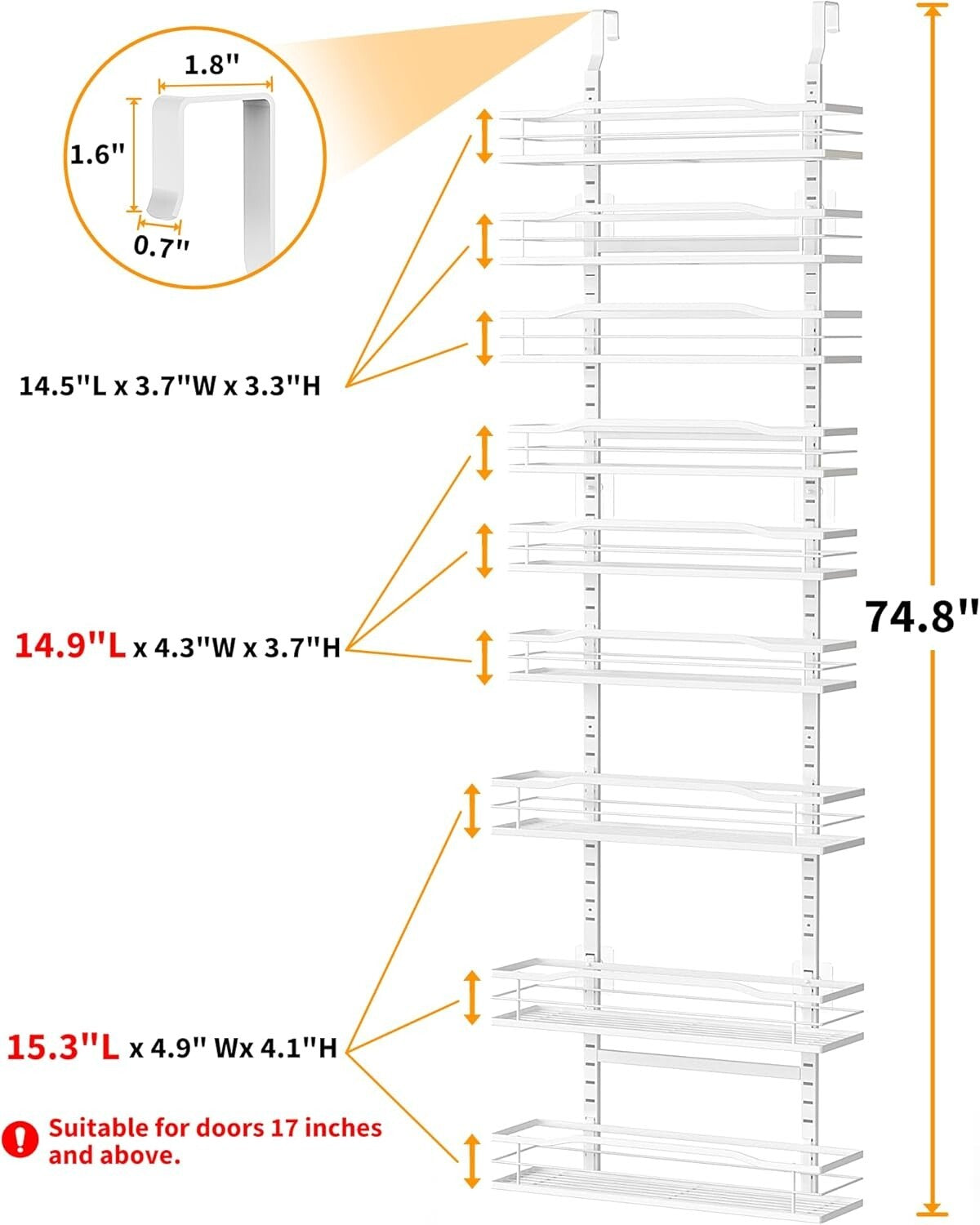 Adjustable 9-Tier Over Door Spice Rack - Elegant Kitchen & Home Organizer
