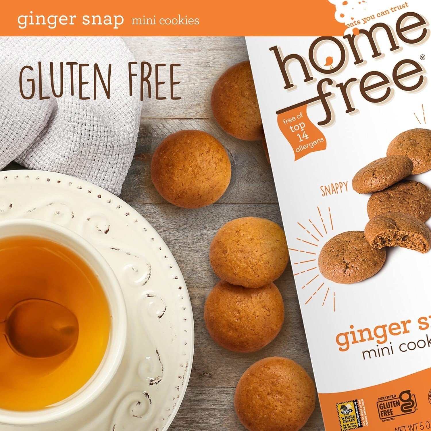 Delicious Vegan Ginger Snap Mini Cookies - Nut-Free, School Safe & 5 oz Packs