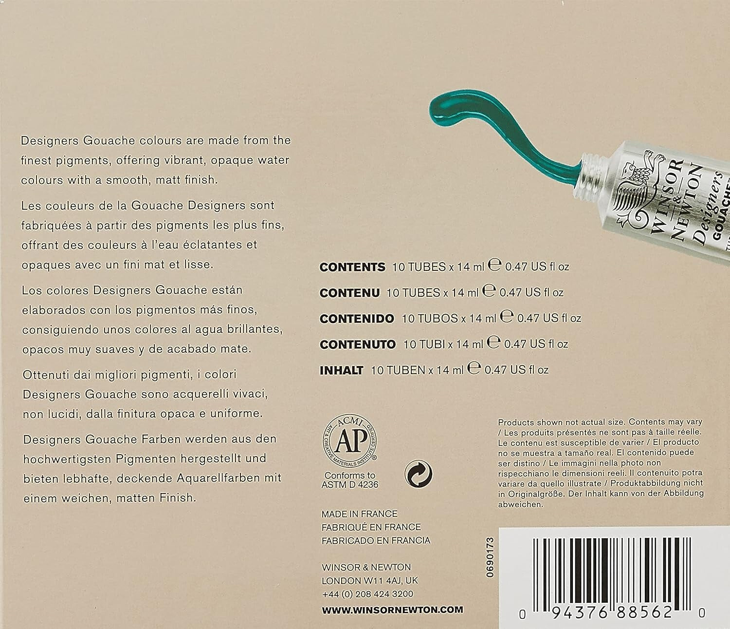 10-Tube Designer Gouache Set - Vibrant Matte Finish Watercolors for Artists