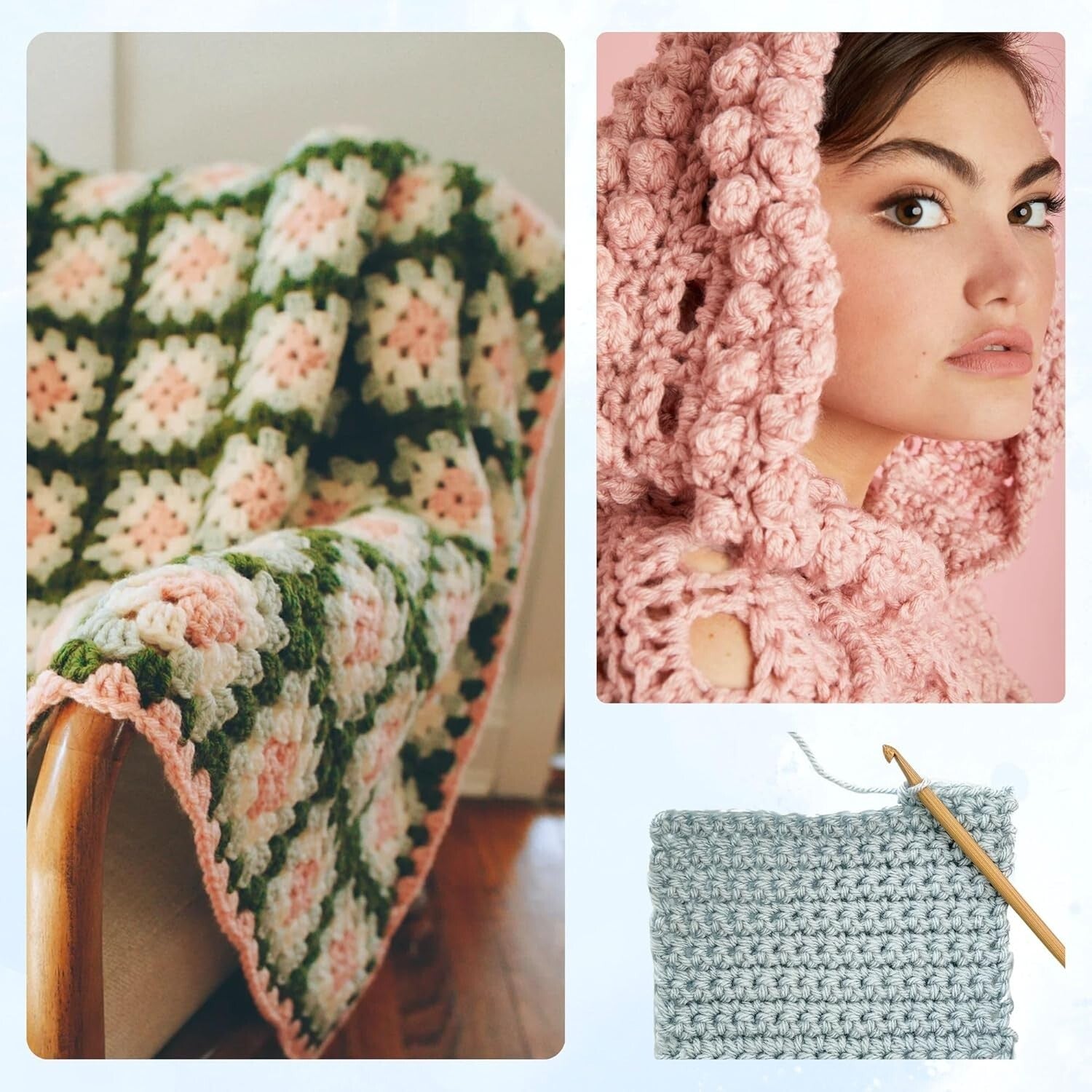 6 Skeins Vanna's Choice Grey Marble Yarn with Matching Project Bag for Crafters