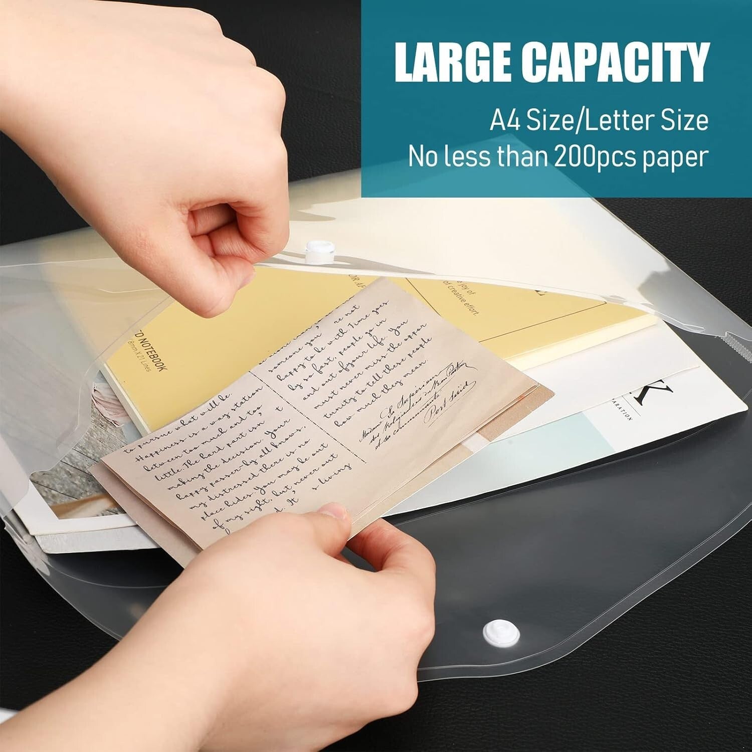 100 Pcs Clear A4 Plastic Envelopes with Snap Button Closure for Document Safety