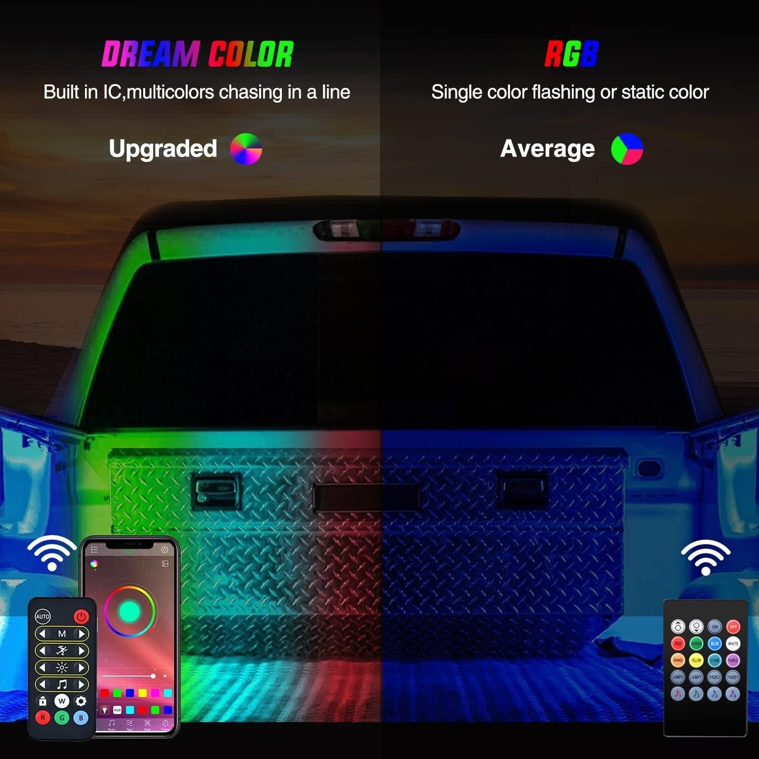 Flexible LED Truck Bed Light Strip - 60inch RGBIC with Music Sync & Mounting Kit