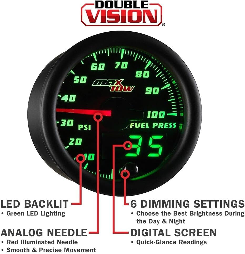 Durable Fuel Pressure Gauge for Trucks - 100 PSI with Double Vision Readouts