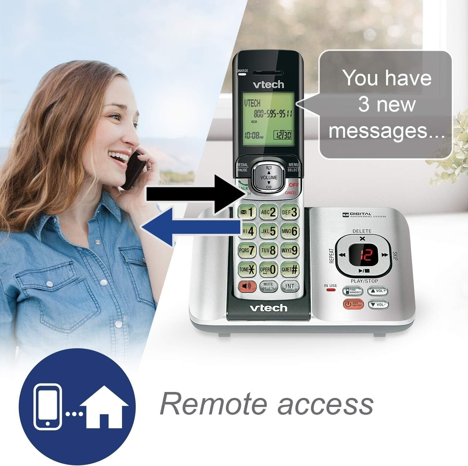 4-Handset DECT 6.0 Cordless Phone System with Caller ID and Answering Machine