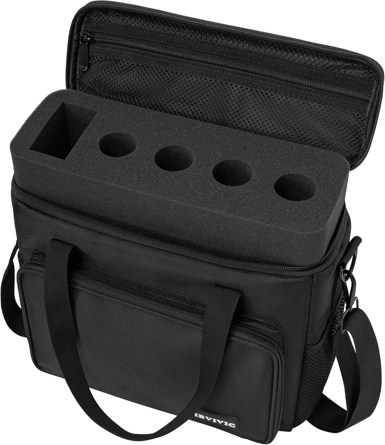4-Slot Wireless Microphone Case with Foam - Durable Travel Bag with Strap