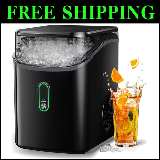 Chewable Nugget Ice Maker - Compact Countertop Design with 1-Click Operation