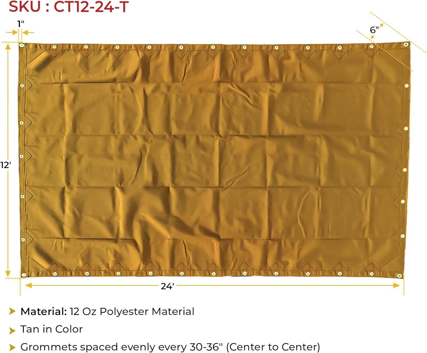 Durable Tan Canvas Tarp 12' x 24' - Heavy Duty, UV Protected & Breathable