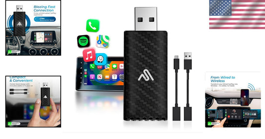 Fast Wireless CarPlay Dongle – Easy Bluetooth Setup with USB-A and USB-C Cables