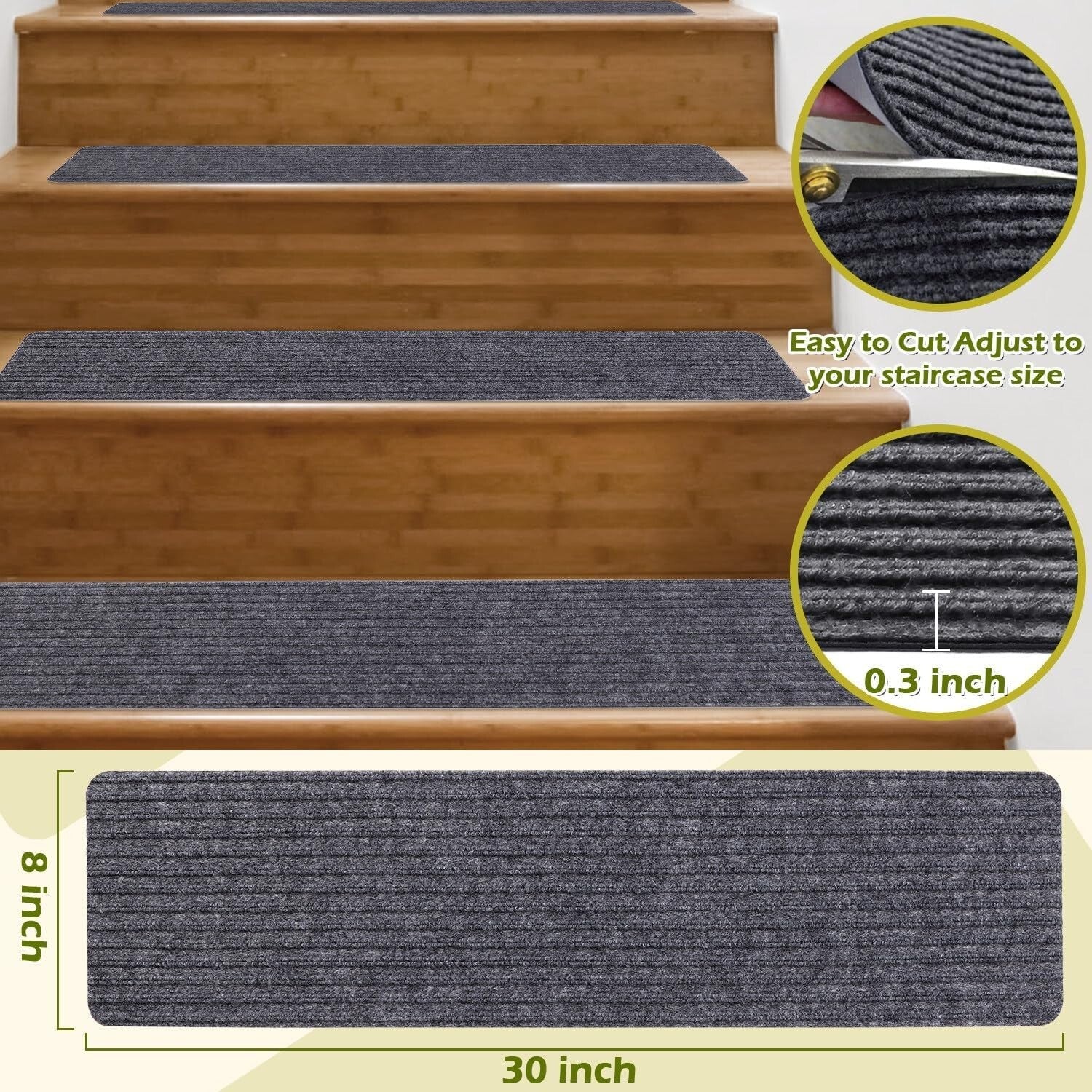 Durable 16 Pack Grey Anti-Slip Stair Treads - Noise Reduction & Safety Design