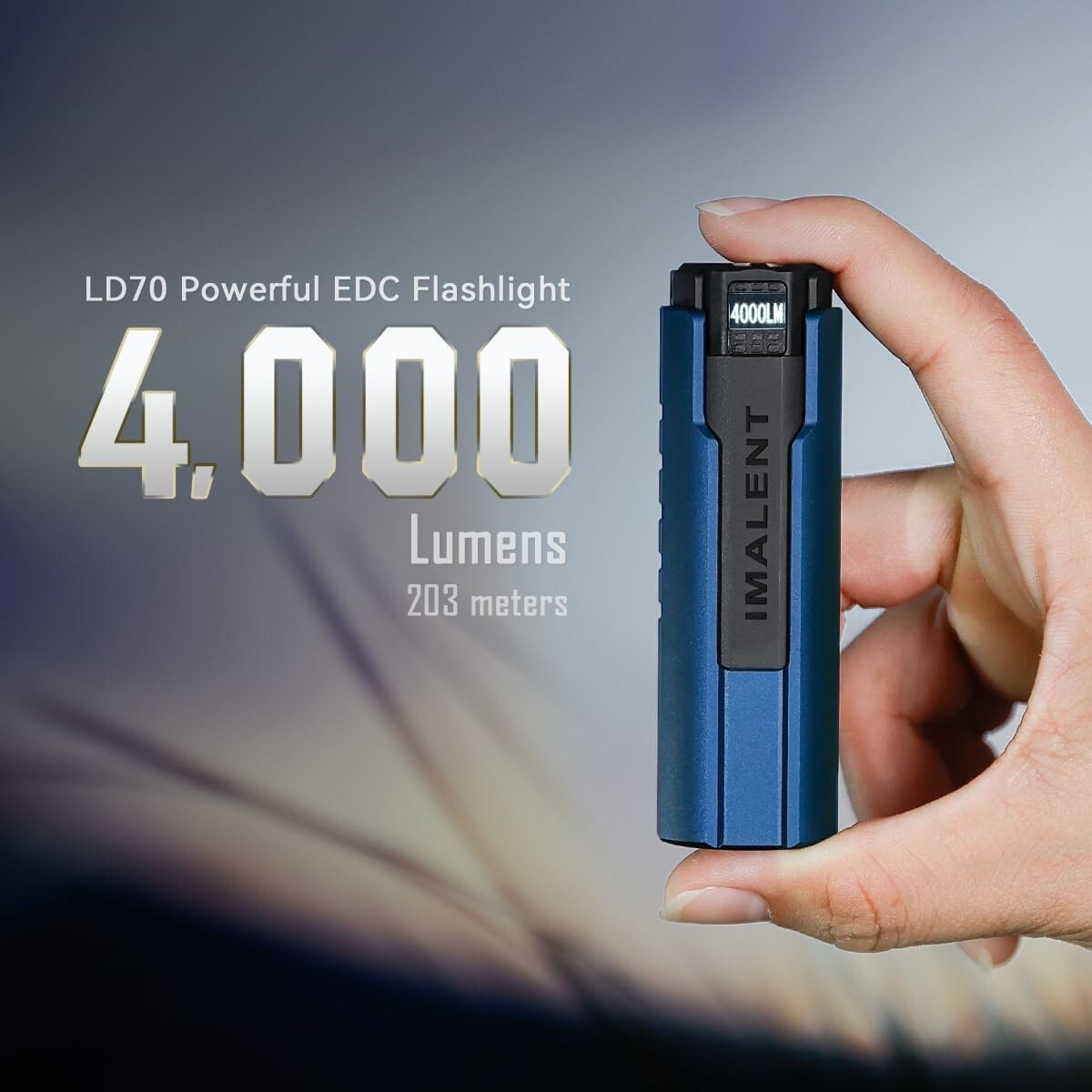 4000 Lumens EDC Flashlight, Rechargeable Ultra-Bright Compact Torch Royal Blue