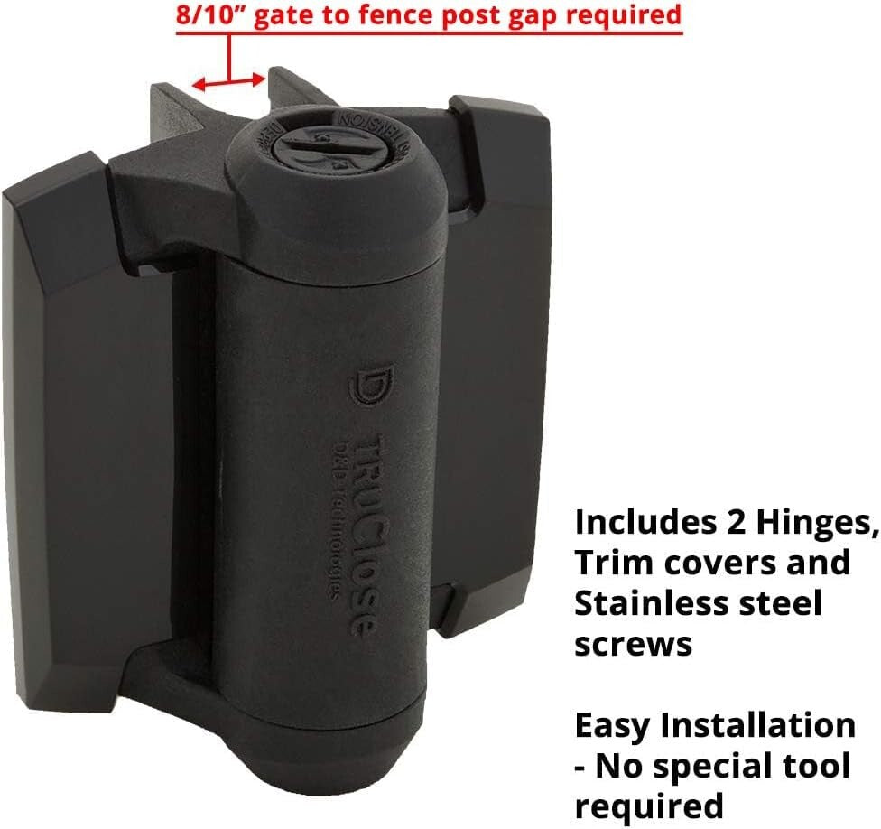 Durable Self-Closing Gate Hinges with Tension Adjustment - Pool Safety Black