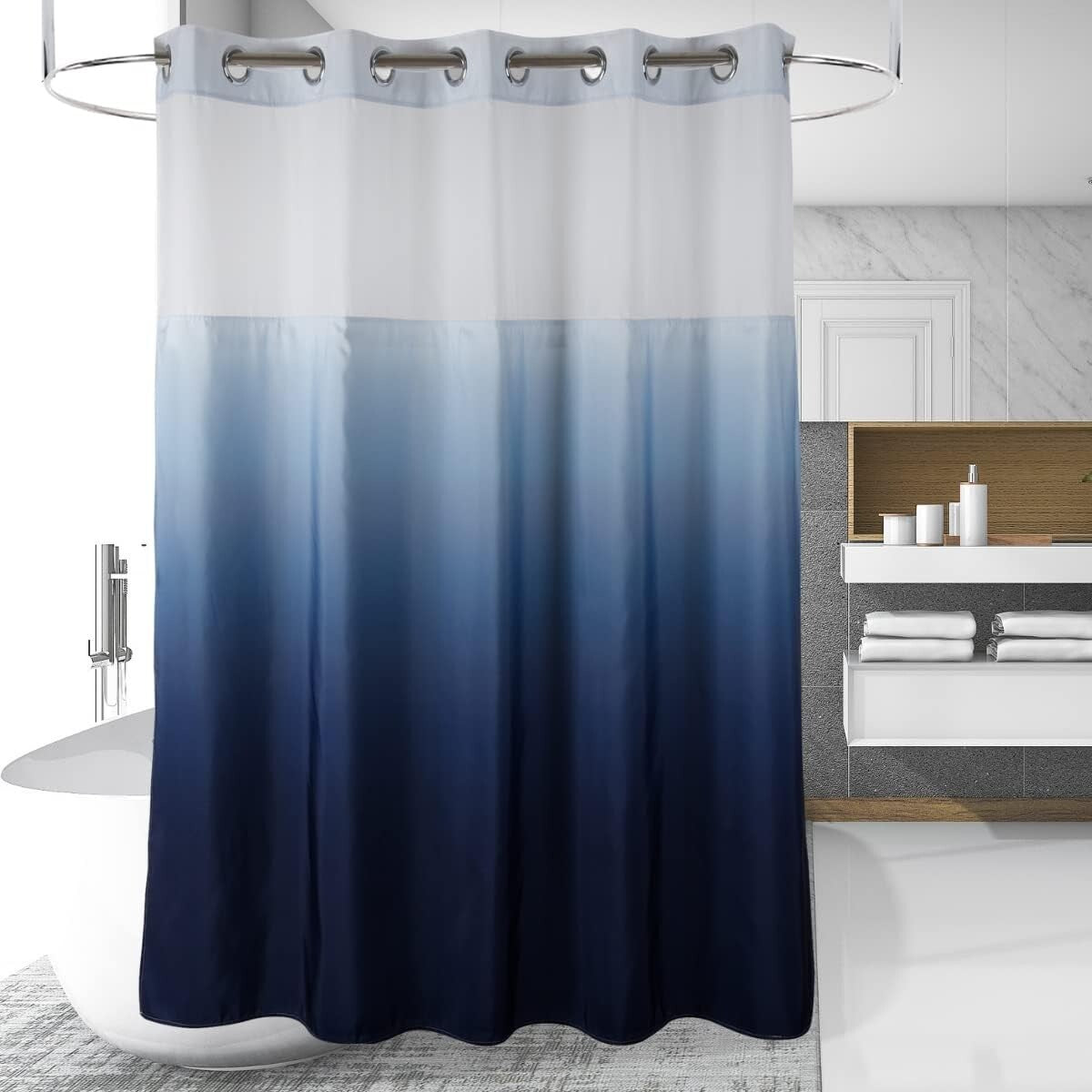 Stylish 71" x 79" Gradient Blue Grommet Shower Curtain with Easy Care Features